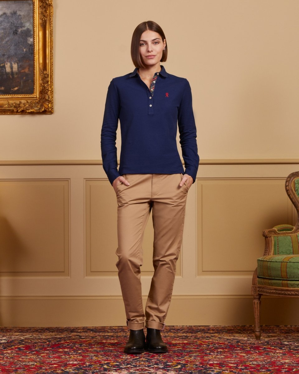 Polo femme manches longues coton hot sale