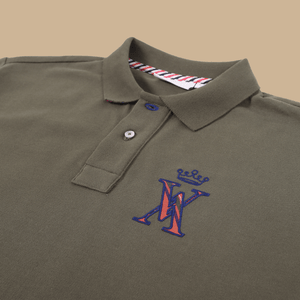 Plain PRIAM polo shirt with 'VA' details 100% organic cotton - Khaki - Vicomte A