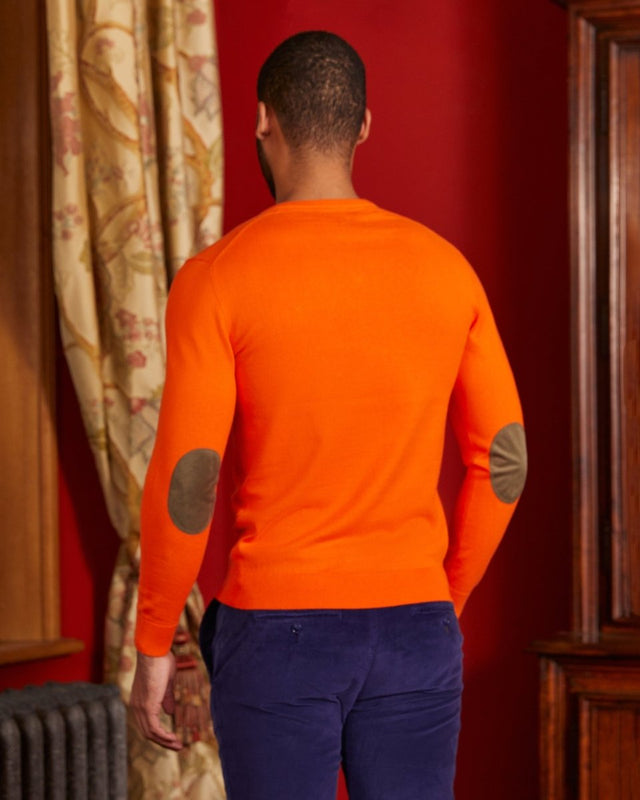 Pull KARL col V in cashmere cotton with elbow-Orange - Image alternative