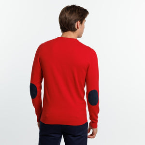 KARL V-neck SWEATER in Cotton Cashmere with elbow patches - Red - Vicomte A