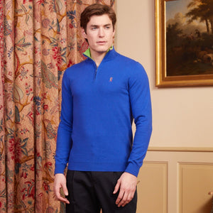 KEAT high-neck zipped cotton cashmere sweater - Royal blue - Vicomte A
