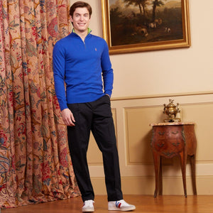 KEAT high-neck zipped cotton cashmere sweater - Royal blue - Vicomte A
