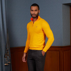 KEAT high-neck zipped cotton cashmere sweater - Yellow - Vicomte A