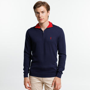 Pull KEATON Col Zippé en Coton Cachemire - Bleu marine - Vicomte A