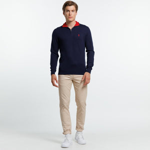 Pull KEATON Col Zippé en Coton Cachemire - Bleu marine - Vicomte A