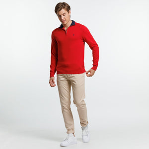 Pull KEATON Col Zippé en Coton Cachemire - Rouge - Vicomte A