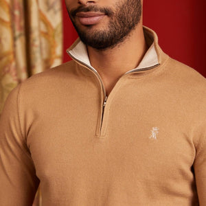 Pull KEATON zipped cotton with elbows-Beige-Vicomte A