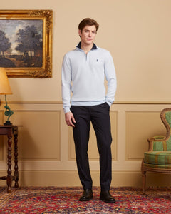 KEATON zipped cotton cashmere sweater with elbow patches - Light blue - Vicomte A