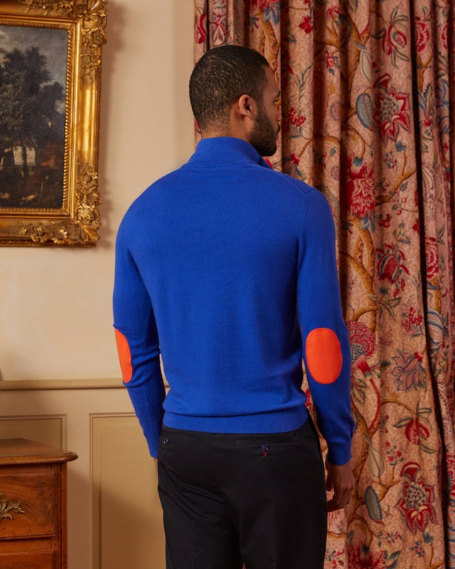Keaton Cashmere Cotton Zipper Sweater with Elbow - Royal Blue - Image alternative