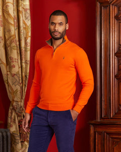 Pull KEATON zippé en coton cachemire avec coudières - Orange - Vicomte A