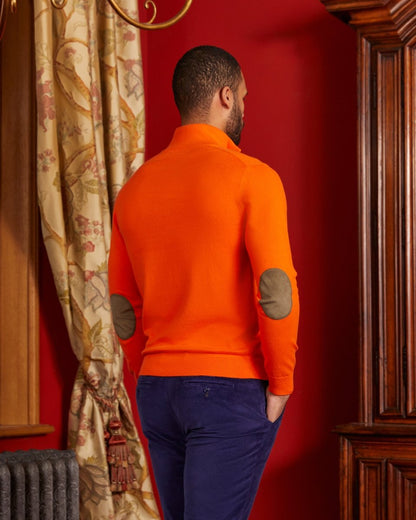 Pull KEATON zippé en coton cachemire avec coudières - Orange - Vicomte A