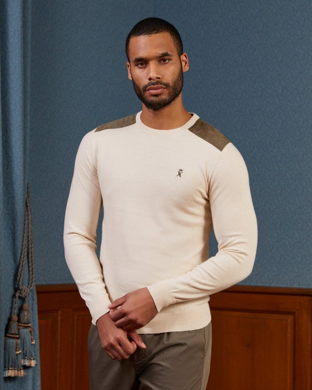 Keiran Cashmere Cotton Round Neck Sweater - Ivory - Image principale
