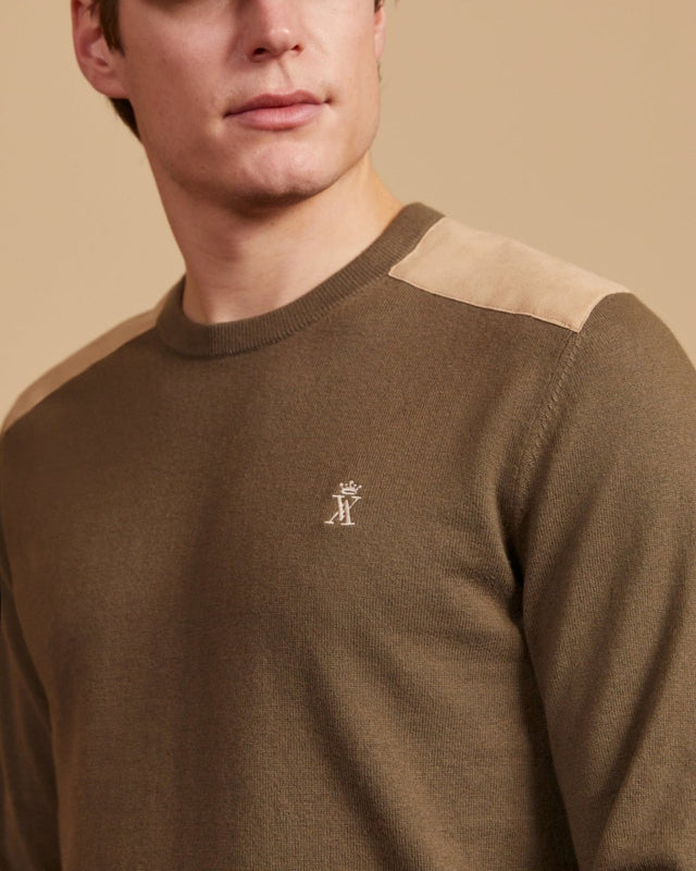 KEIRAN round neck cotton cashmere sweater - Khaki - Image alternative