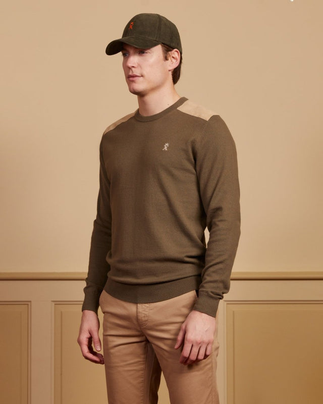 KEIRAN round neck cotton cashmere sweater - Khaki - Image principale