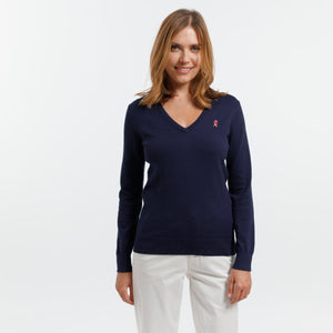 KLARA Sweater in Plain Cotton Cashmere - Navy blue - Vicomte A