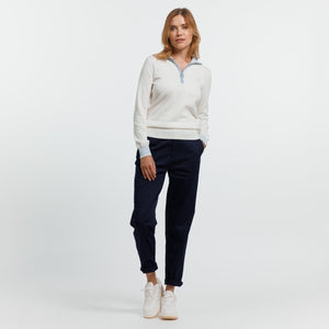 KLAUDY Zipped Collar Sweater in Cotton Cashmere - White - Vicomte A