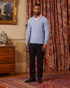 Pull KONI col V en laine recyclée - Bleu ciel - Vicomte A