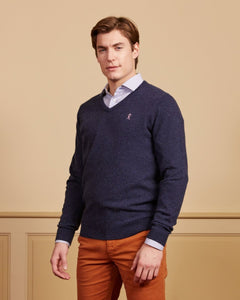 KONI V-neck sweater in recycled wool - Midnight blue - Vicomte A