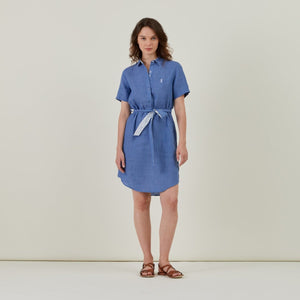 Robe RAKELLE en 100% Lin Uni - Bleu - Vicomte A