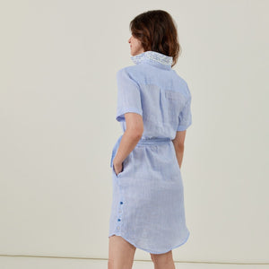 RAKELLE Dress in 100% Plain Linen - Sky Blue - Vicomte A