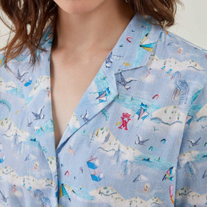 Robe ROSINE en Coton Lin Imprimé de saison - Bleu ciel - Vicomte A