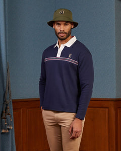 SALEM 100% cotton sweatshirt with plain shirt collar - Navy blue - Vicomte A