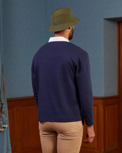SALEM 100% cotton sweatshirt with plain shirt collar - Navy blue - Vicomte A