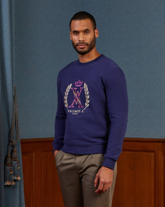 SIDNEY sweatshirt 100% cotton with plain VA detail - Midnight blue - Vicomte A