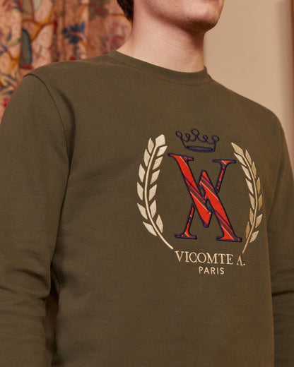 Sweat-shirt SIDNEY 100% coton avec détail VA uni - Khaki - Vicomte A
