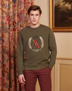 Sweat-shirt SIDNEY 100% coton avec détail VA uni - Khaki - Vicomte A