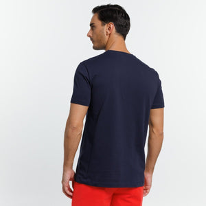T-shirt TANIS Col rond 100% Coton Print Badminton - Bleu marine - Vicomte A