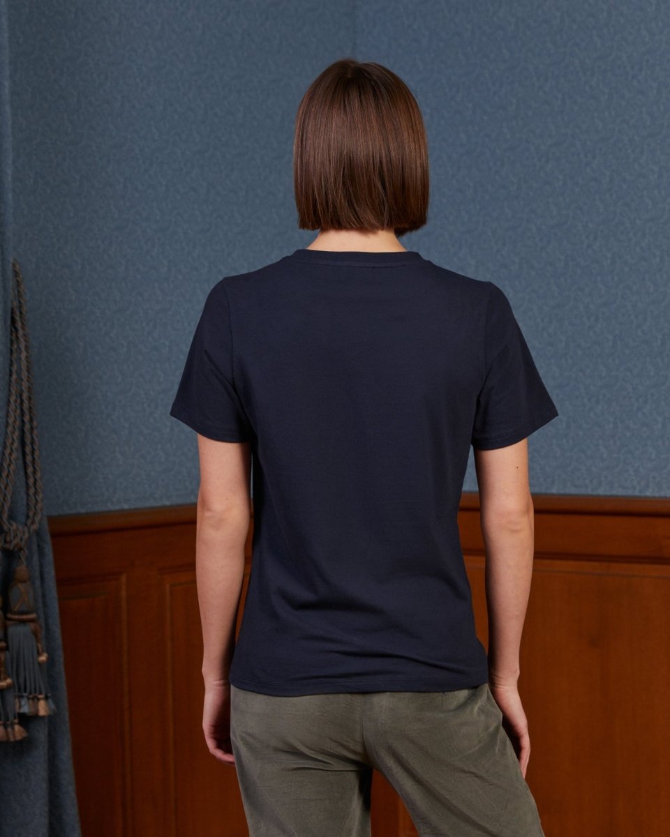 T-shirt TIFFANY avec écusson brodé 100% coton - Bleu marine - Vicomte A