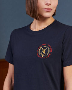 T-shirt TIFFANY avec écusson brodé 100% coton - Bleu marine - Vicomte A
