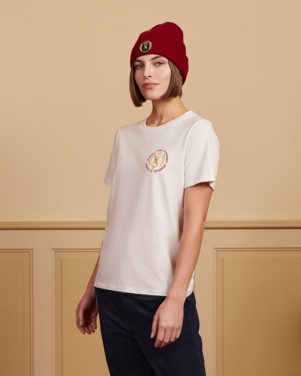 T-shirt TIFFANY avec écusson brodé 100% coton - Crème - Vicomte A