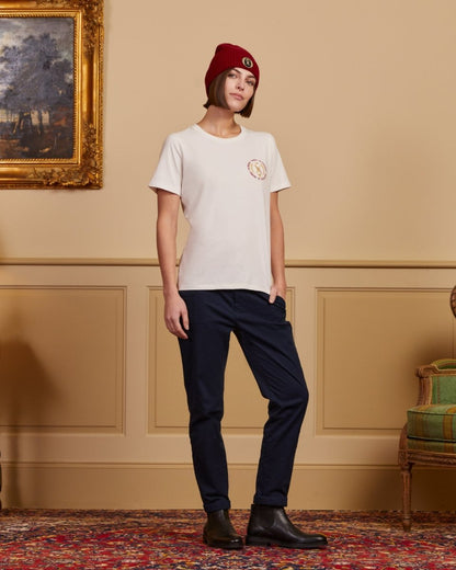 T-shirt TIFFANY avec écusson brodé 100% coton - Crème - Vicomte A