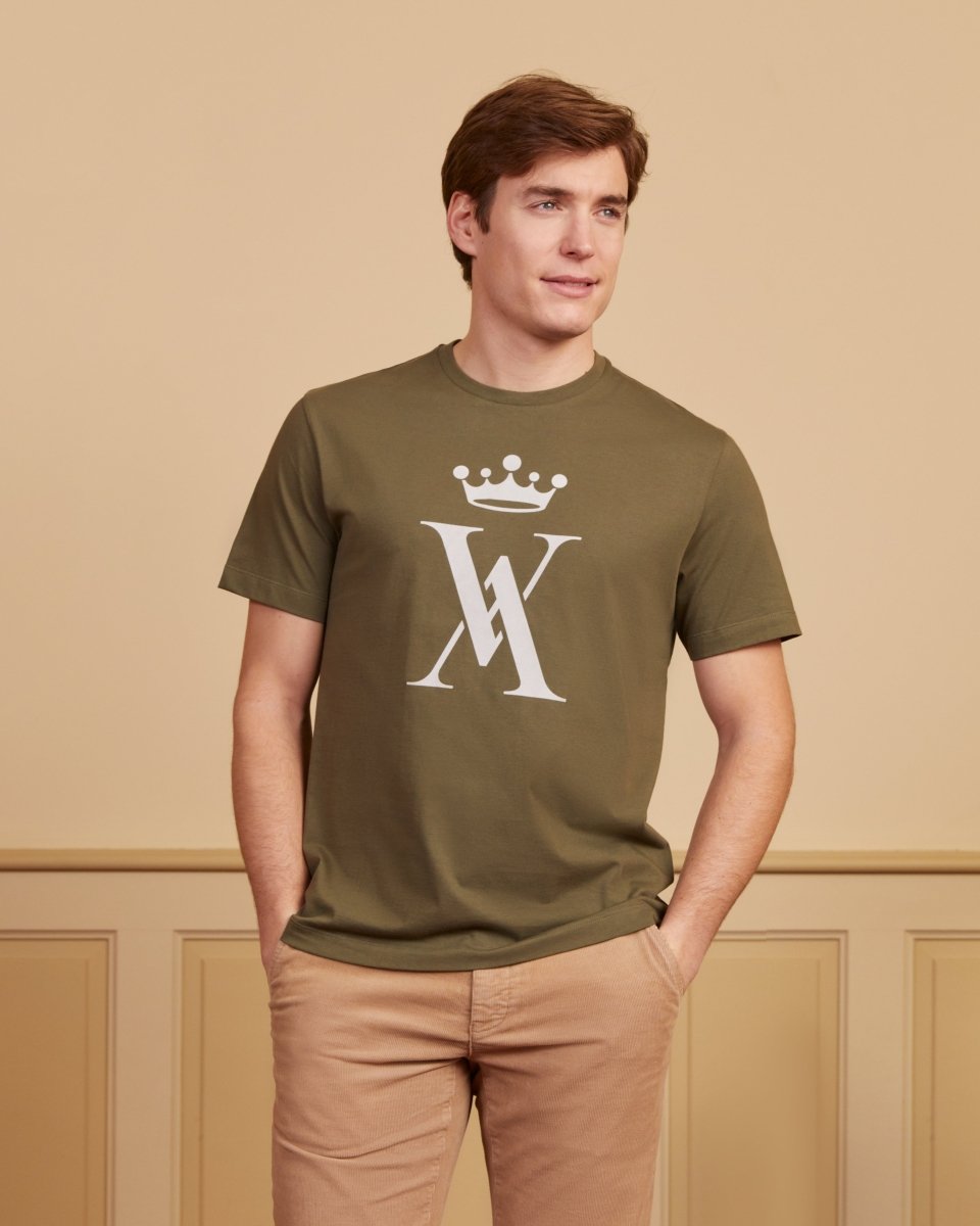 T-shirt TILLIAN col rond à logo 100% coton pima - Khaki - Vicomte A