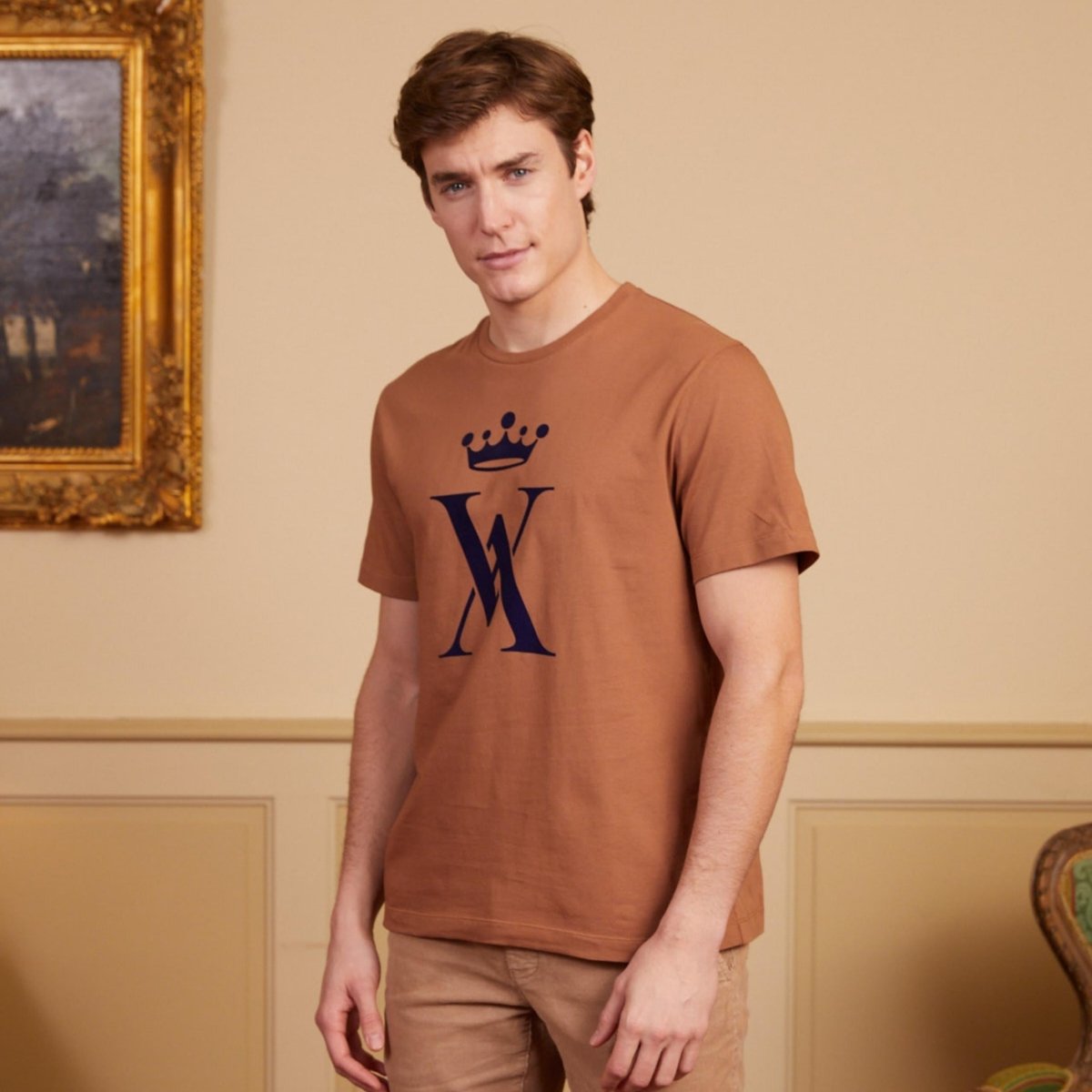T-shirt TILLIAN col rond à logo 100% coton pima - Marron - Vicomte A