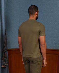 T-shirt TRAVIS ajusté col rond 100% coton - Khaki - Vicomte A