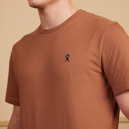 T-shirt TRAVIS ajusté col rond 100% coton - Marron - Vicomte A