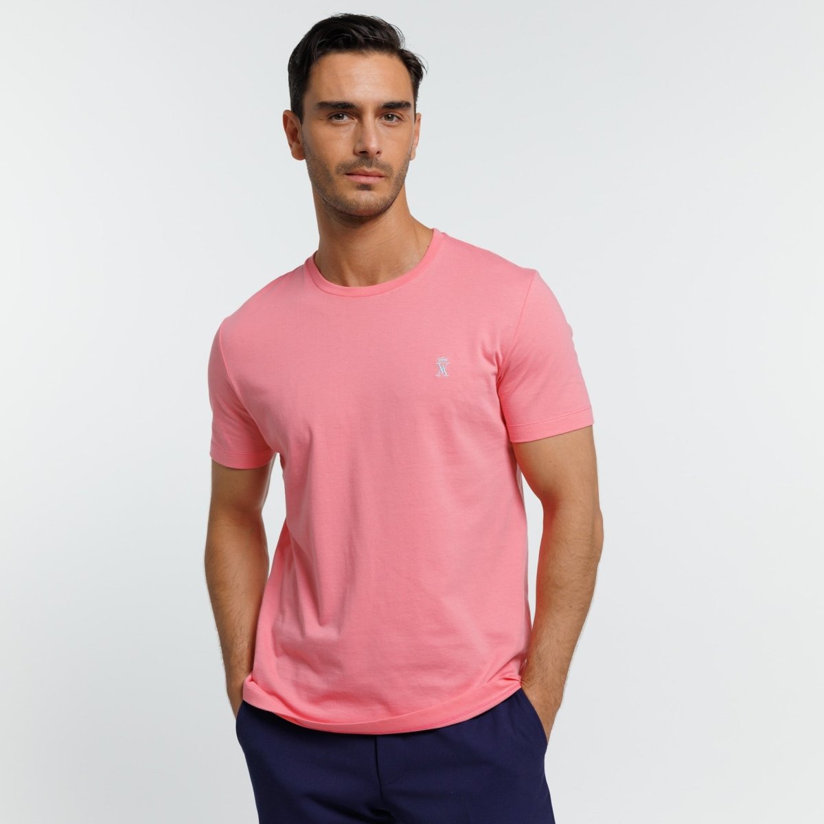 T-shirt TRAVIS Col Rond 100% Coton Uni - Rose - Vicomte A