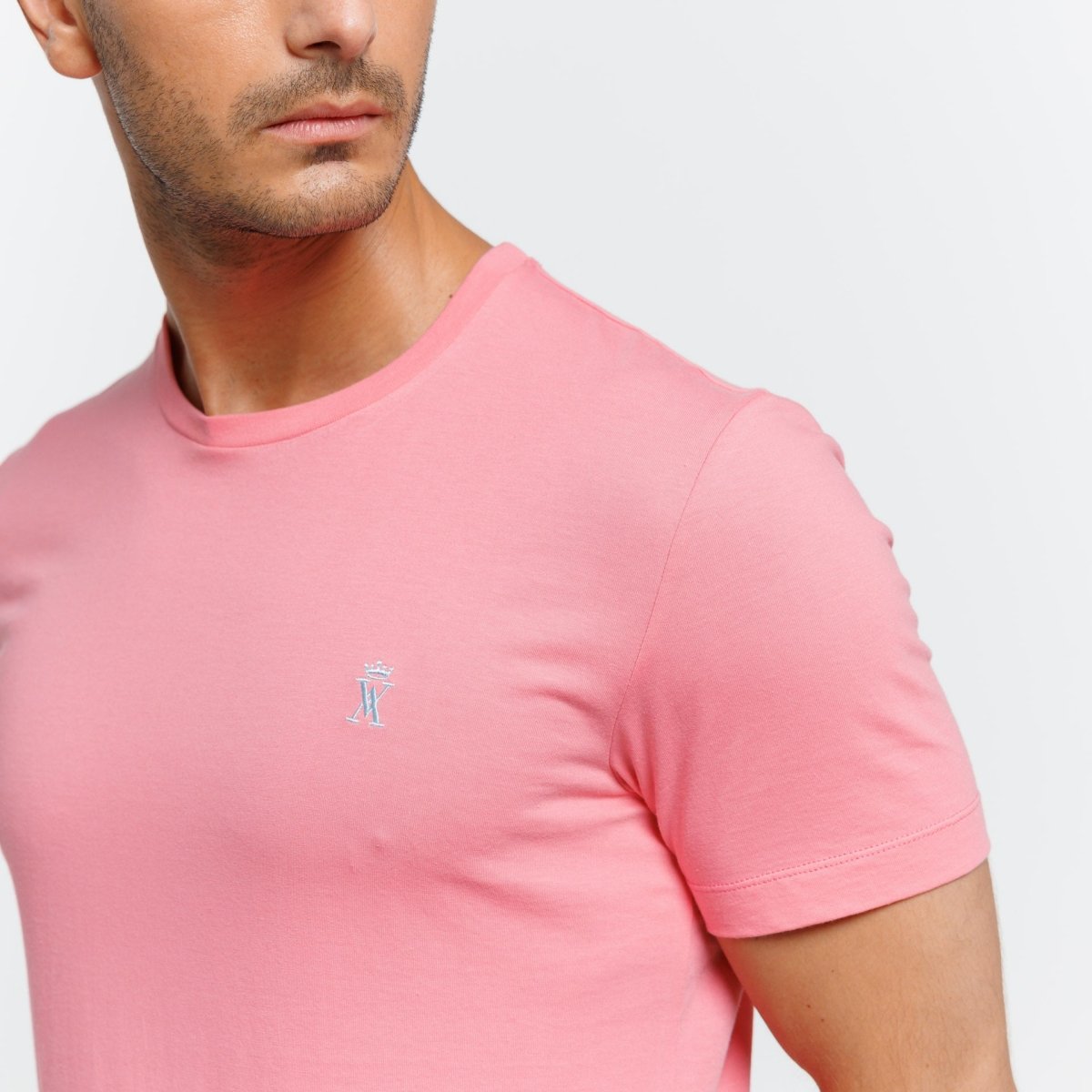 T-shirt TRAVIS Col Rond 100% Coton Uni - Rose - Vicomte A