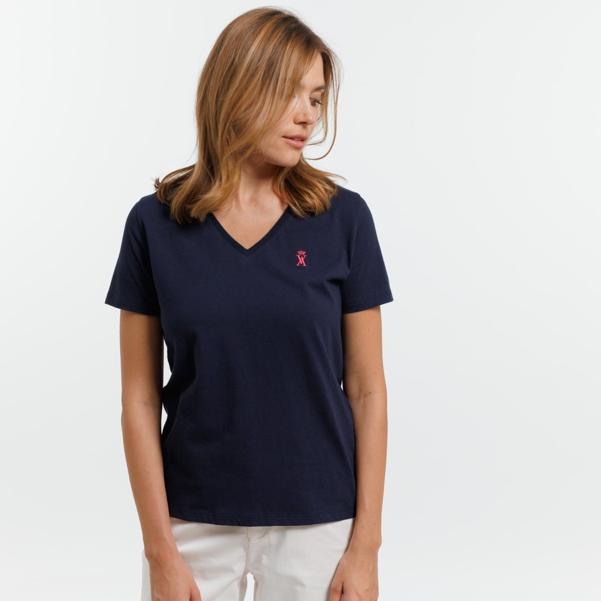 T-shirt TRISSIA à col V Uni - Bleu marine - Vicomte A