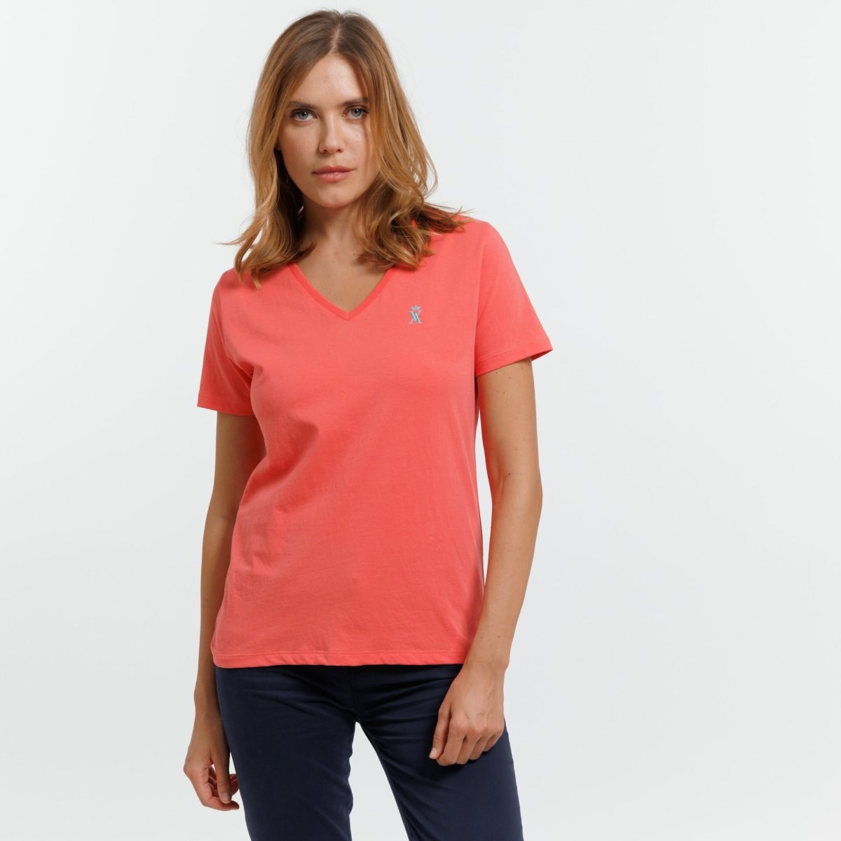 T-shirt TRISSIA à col V Uni - Rose - Vicomte A