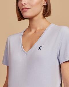 TRISSIA V-neck t-shirt 100% plain cotton - Light blue - Vicomte A