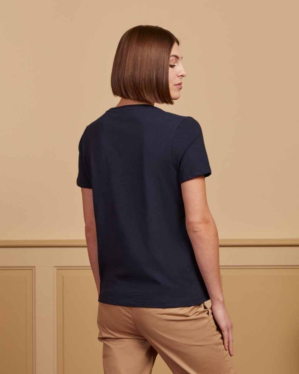 T-shirt TRISSIA col V 100% coton uni - Bleu marine - Vicomte A