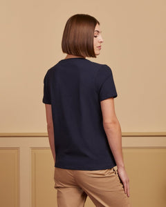 T-shirt TRISSIA col V 100% coton uni - Bleu marine - Vicomte A