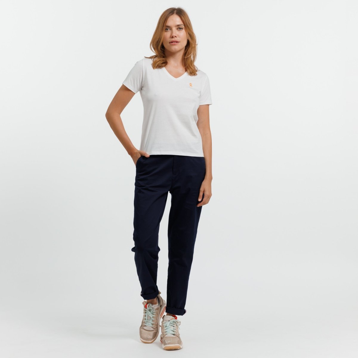 T-shirt TRISSIA Col V en 100% Coton Uni - Blanc - Vicomte A