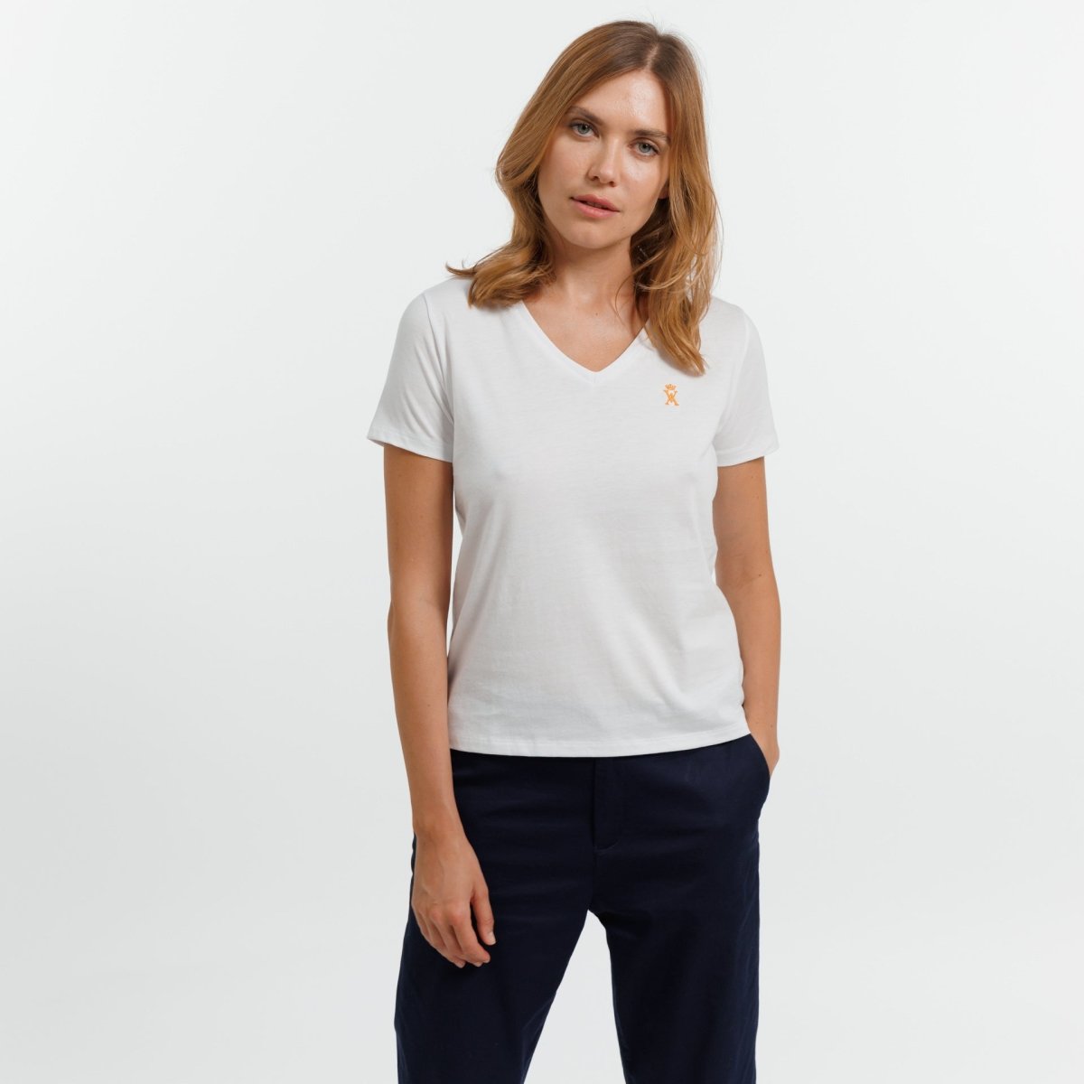 T-shirt TRISSIA Col V en 100% Coton Uni - Blanc - Vicomte A